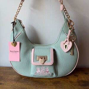 New Juicy Couture Royal to Juicy Frost Green Light Pink Hobo Shoulder Handbag